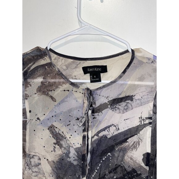 Karen Kane Womens Abstract Print Sheer Tunic Top S Black/Gray - Picture 3 of 9